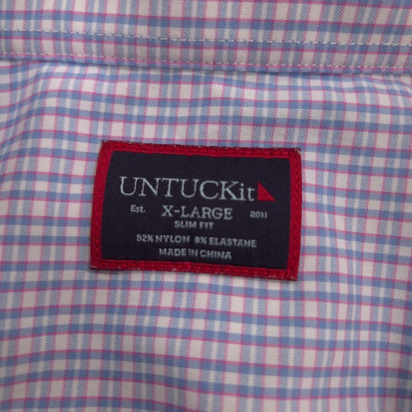UNTUCKit Shirt Mens XL Blue Pink Plaid Dalton Performance Slim Fit Button Up - Picture 6 of 7
